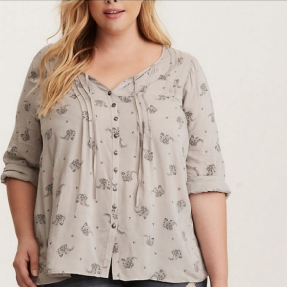 Torrid Dove Grey Paisley Blouse - Picture 1 of 8